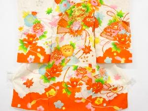 アンティーク　桧扇に菊・牡丹模様刺繍着物